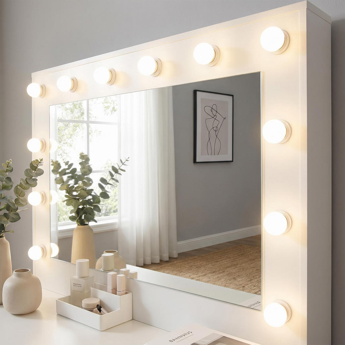 STOL Bijeli 2-dijelni-set LED ogledalo - bijela, drvni materijal (105/140/40cm) - Relaxdays