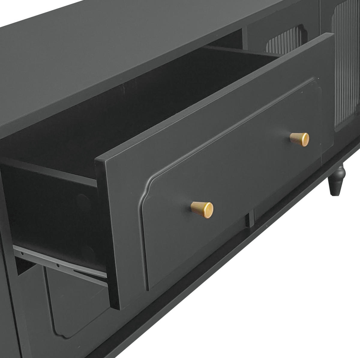 LOWBOARD 177/38/55.5 cm Schwarz aus Holzwerkstoff mit geriffelten Glastüren - Schwarz, Holzwerkstoff (38/55.5/175cm) - OKMYHOME