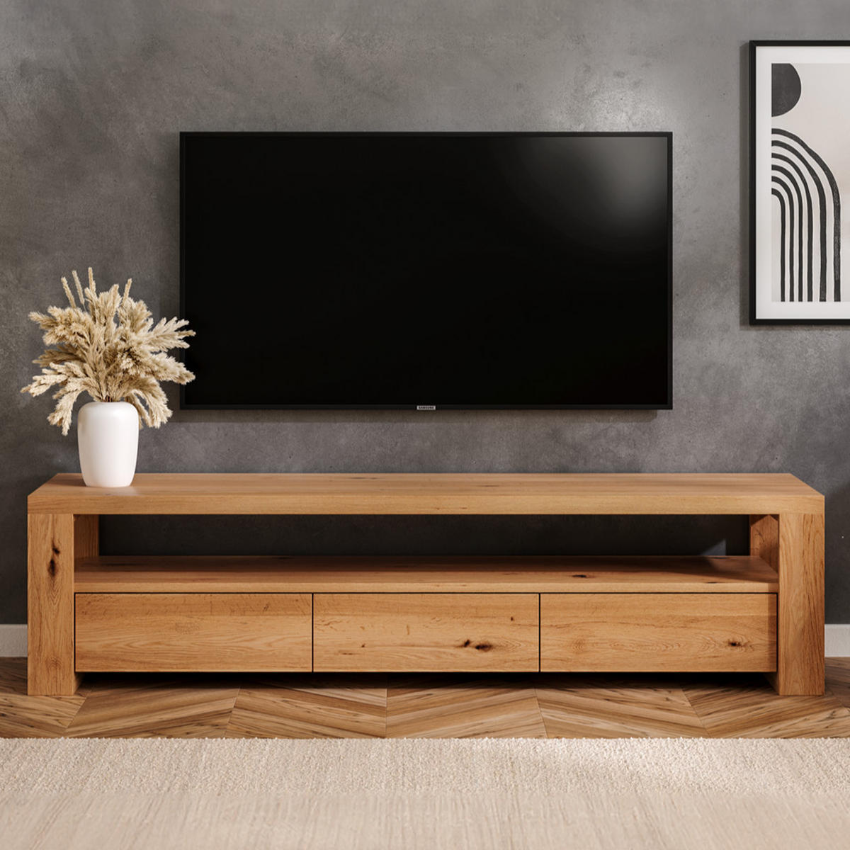 TV-SCHRANK Harmony aus massivem Eichenholz 220 cm - Eichefarben/Naturfarben, Holz (220/45/50cm) - Danzz
