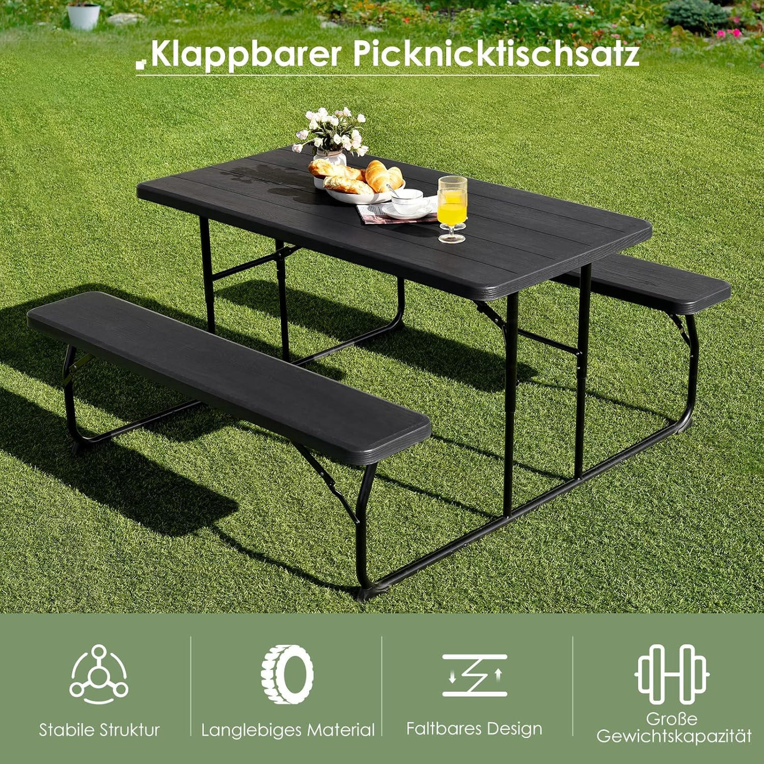 PICKNICKTISCH Klappbarer Schwarz - Schwarz, Metall - COSTWAY