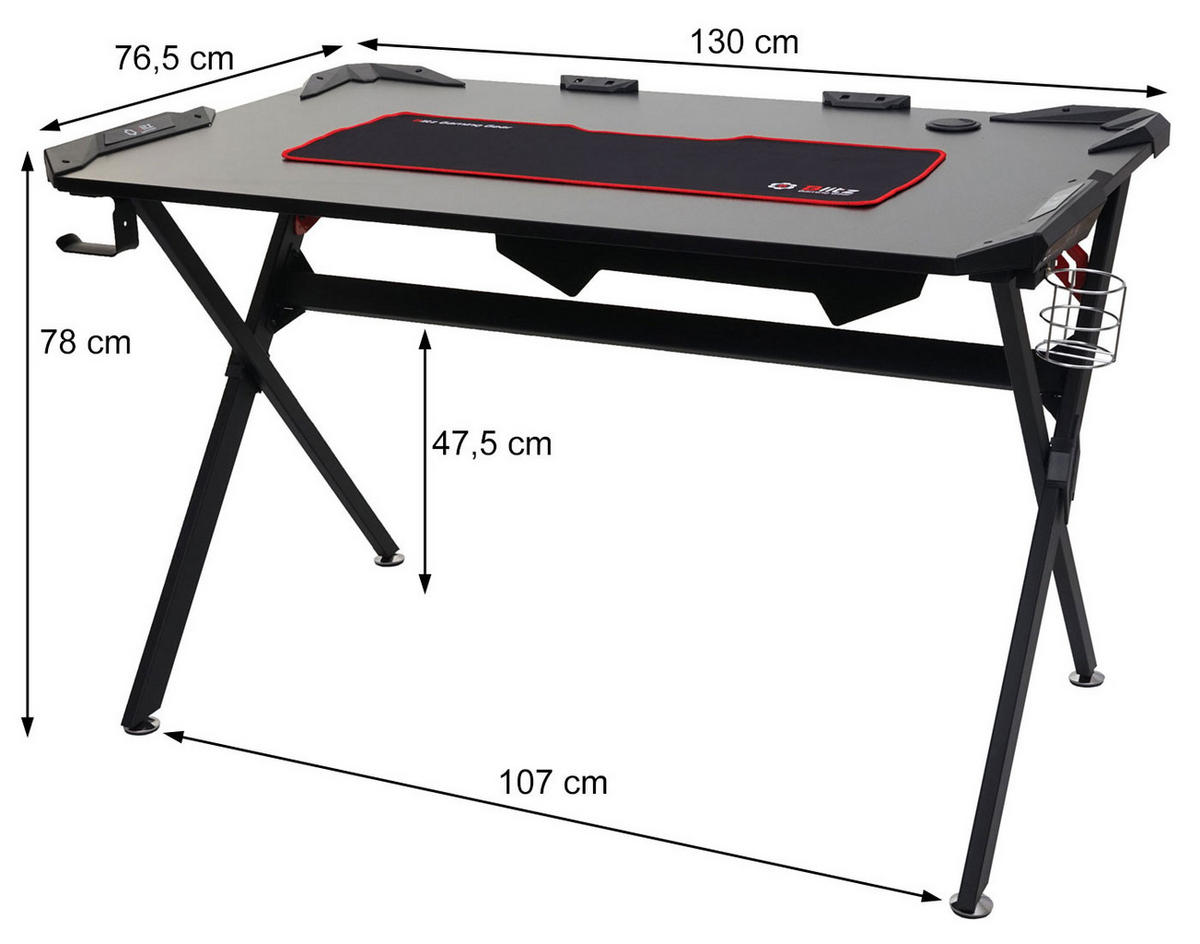 SCHREIBTISCH rechteck Schwarz - Schwarz, Holz (76/130/78cm) - MCW