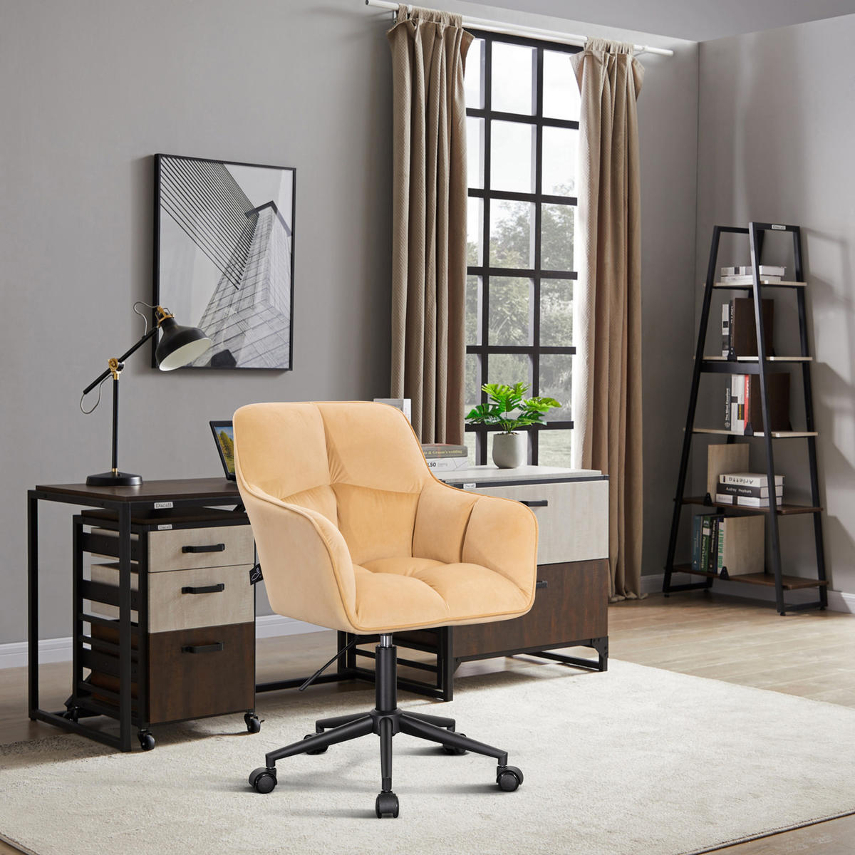 SCHREIBTISCHSTUHL JERRY Samt Beige - Beige, Textil (59/96/59cm) - SVITA