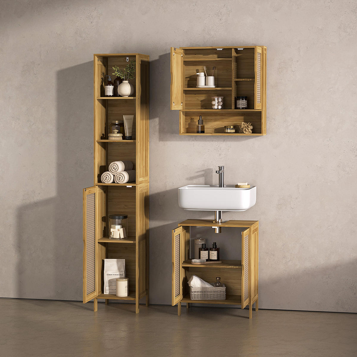 BADMÖBEL-SET Mincio, Bambus, 3dílná - přírodní, kompozitní dřevo (50/60/29cm) - Livinity®
