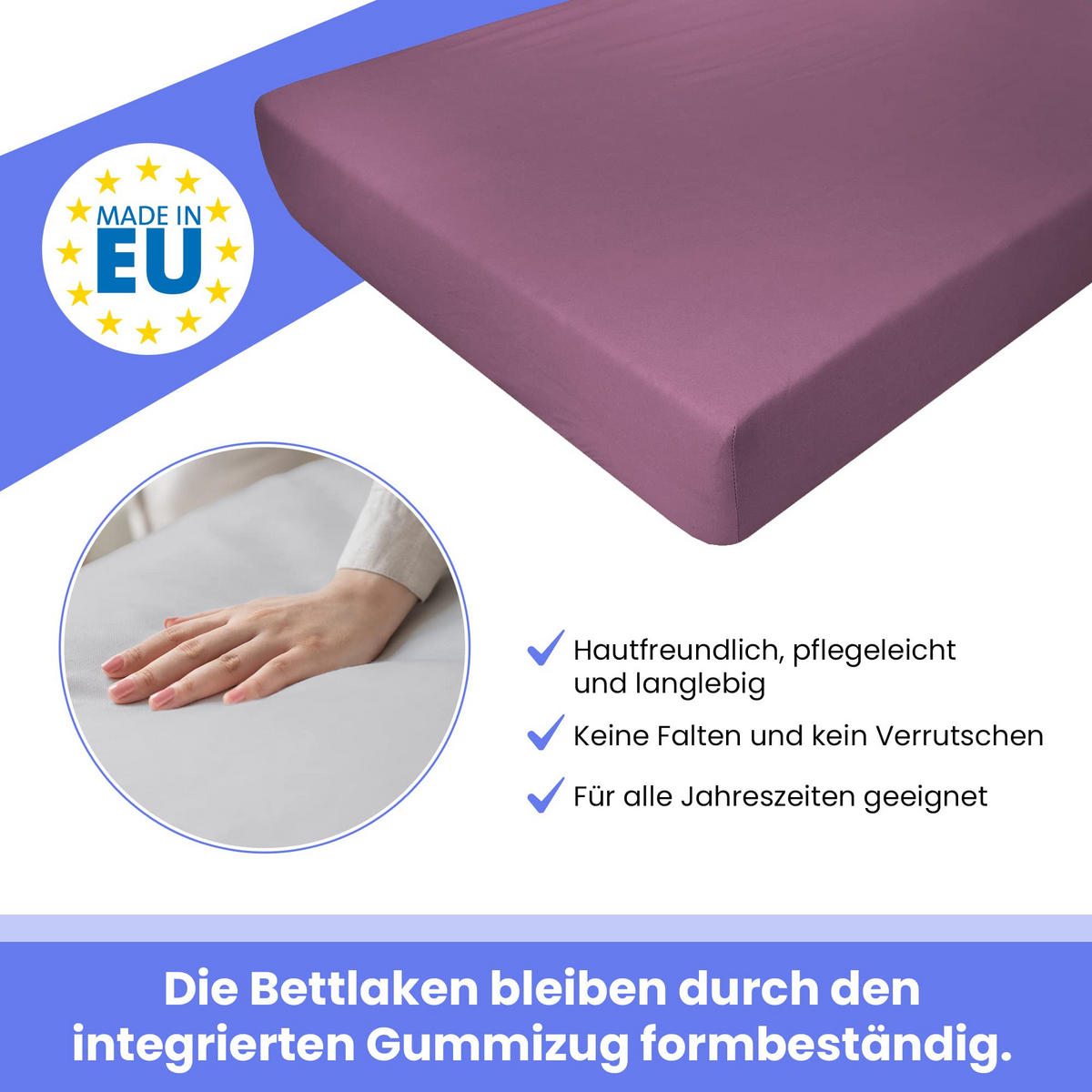 SPANNBETTLAKEN 160/200 cm, Jersey Elastisch 100 % Baumwolle Pflaume - Pflaume, Textil (160/200cm) - Best For Home