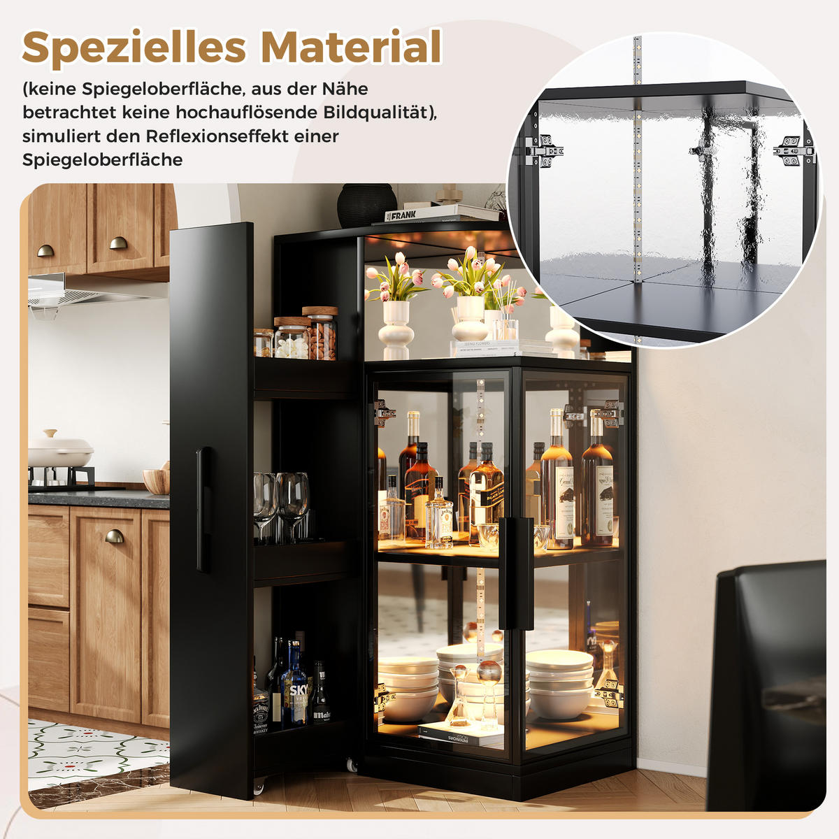 VITRINE LED ESG Glas Ausziehbar 112cm Sammlervitrine Schwarz - Schwarz, Glas (64/112/42cm) - FLIEKS