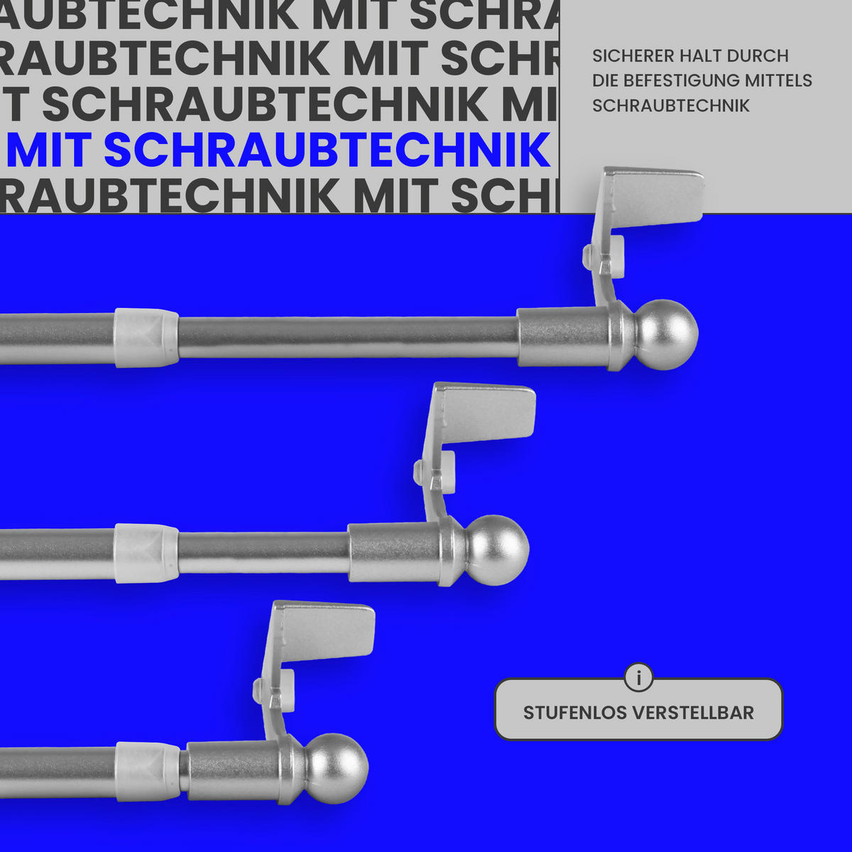 KLEMMSTANGE ausdrehbar/ausziehbar Ø8/10mm Silber (Globe) 100-130 cm - Silberfarben, Metall (1/1/130cm) - Bestlivings