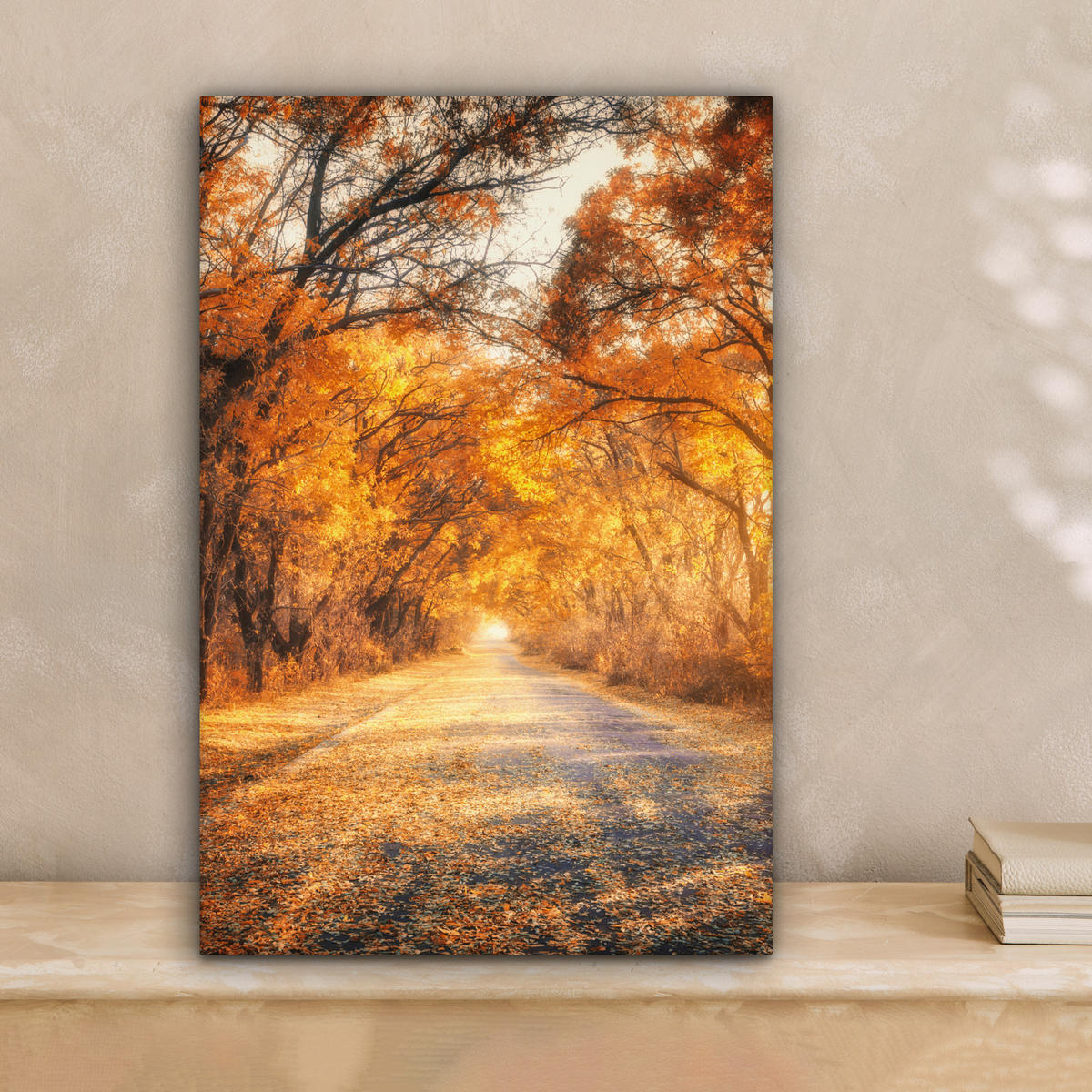 LEINWANDBILD Wald - Herbst - Bäume - Waldweg - Natur 20x30 cm - Bernsteinfarben, Textil (20/30cm) - MuchoWow