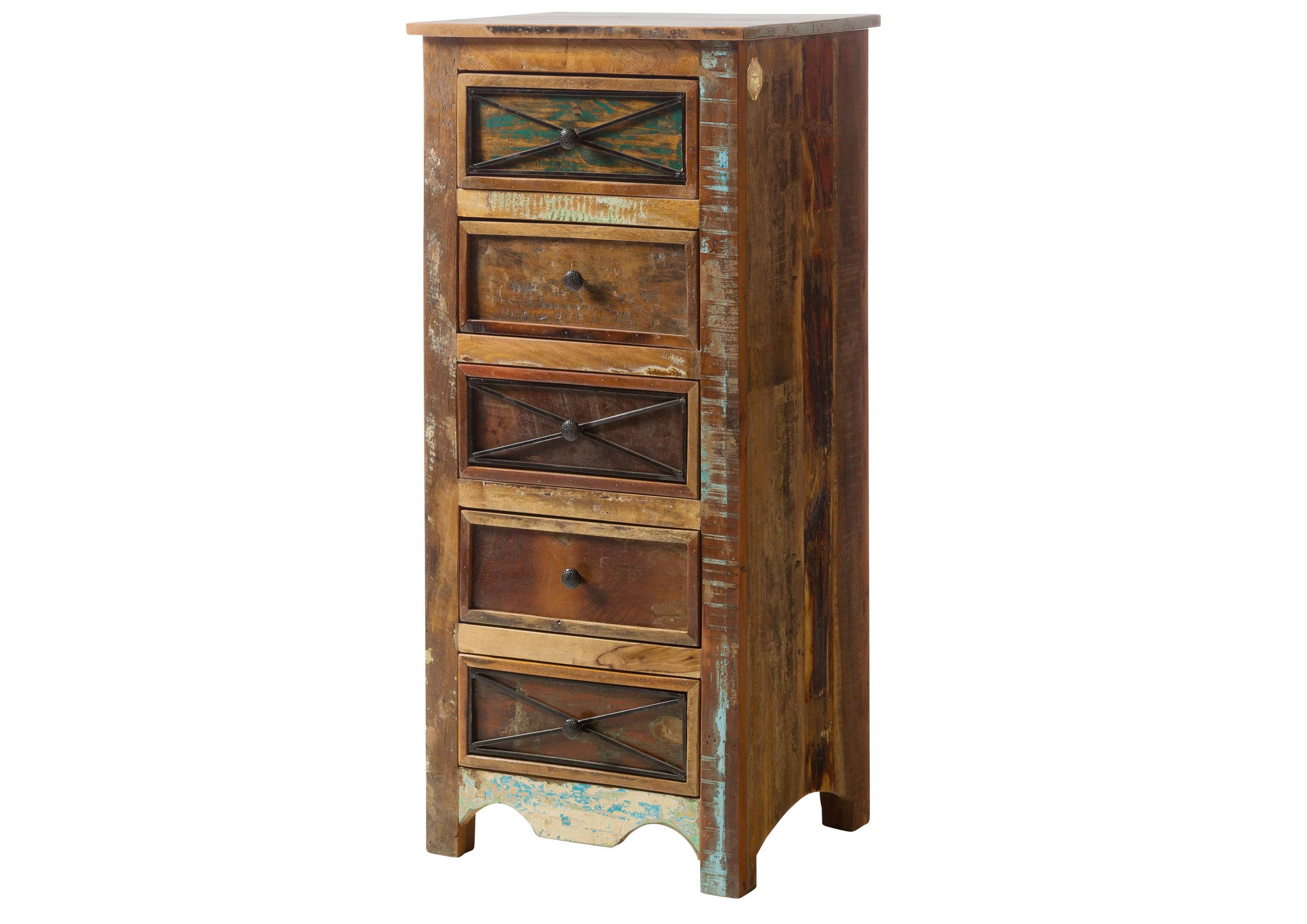 KOMMODE Altholz 55x45x122 mehrfarbig lackiert NATURE OF SPIRIT #129 - Multicolor, Holz (55/122/45cm) - Massivmoebel24