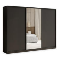SCHWEBETÜRENSCHRANK TARI 270/205/58 cm 3-türig mit Spiegel und 4 Schubladen Schwarz - Schwarz, Holzwerkstoff (270/205/58cm) - MASSENO