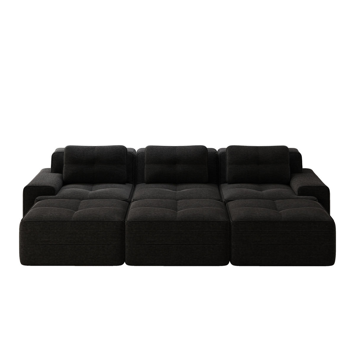 WOHNLANDSCHAFT DE-34189 mit Schlaffunktion und 3 Hockern Schwarz - Schwarz, Textil (177/293cm) - ComfortXL