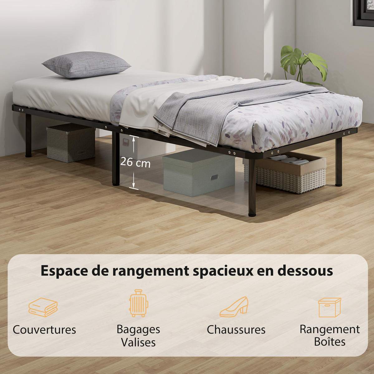 BETT Schwarz 90/190/33 cm - Schwarz, Metall - PANGIVO