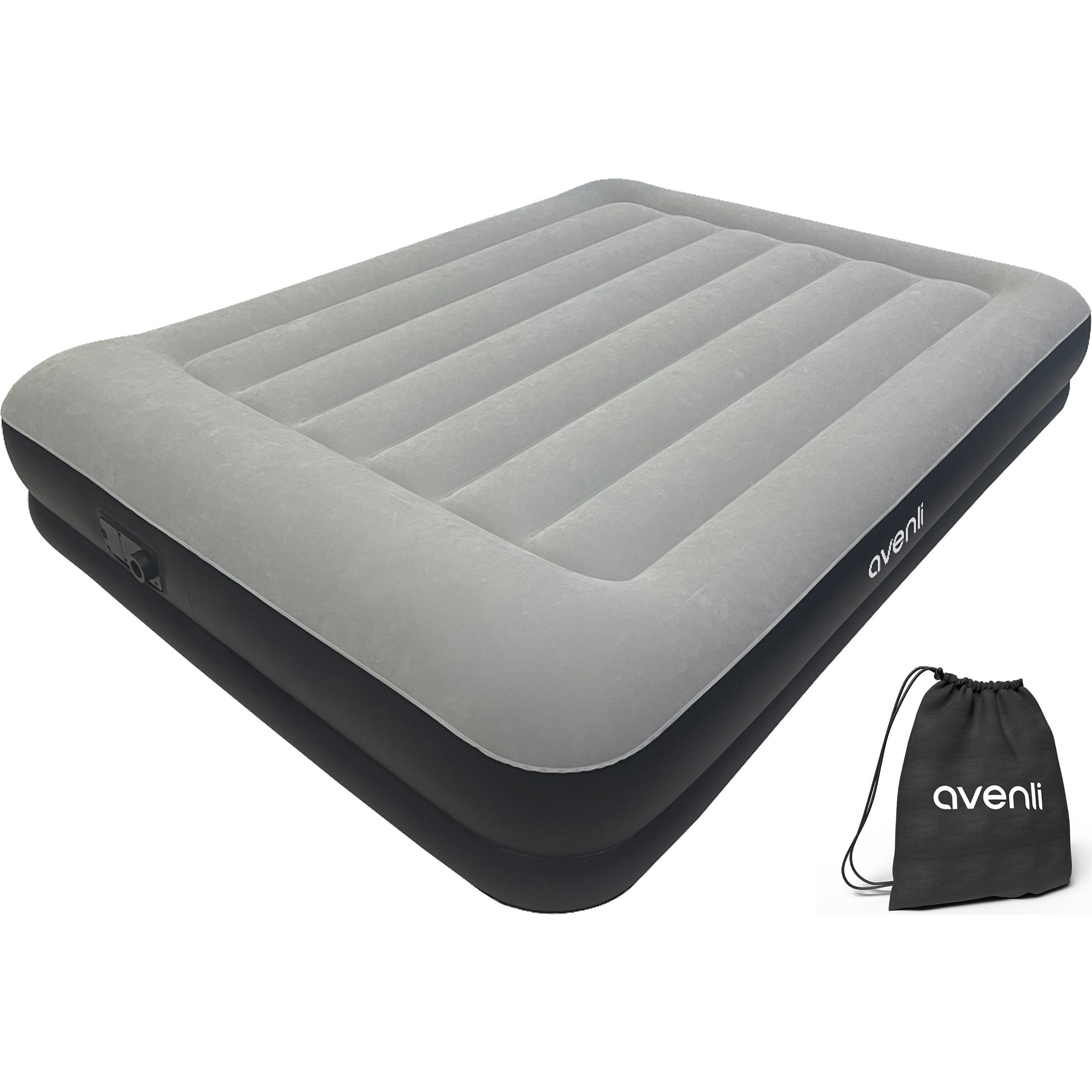 LUFTBETT Luftmatratze selbstaufblasend 203 x 152 x 36 cm mit integrierter Pumpe - Schwarz/Grau, Kunststoff (152/203cm) - Avenli