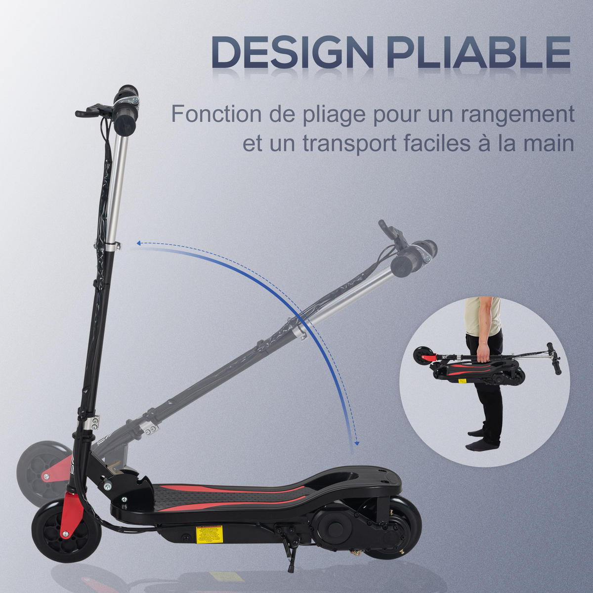 KINDERSCOOTER DE-16954 klappbar 120 W 12 km/h Schwarz - Schwarz, Metall (75/36/93cm) - ComfortXL