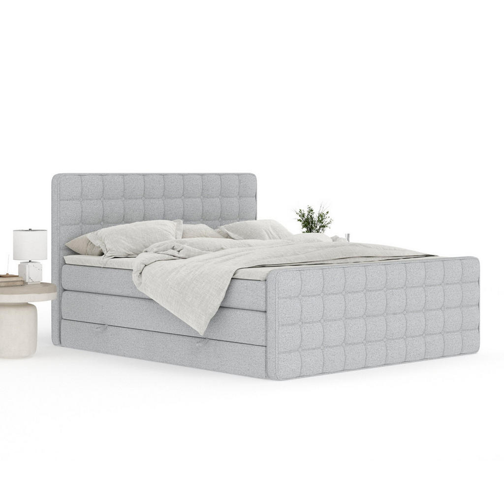 Thumbnail - Maison de Reve Boxspringbett, Hellgrau, Textil, Buche, Kiefer, H3 + H4, 7-Zonen, Höhe ca. 40 cm, 160x200 cm, Handmade in...