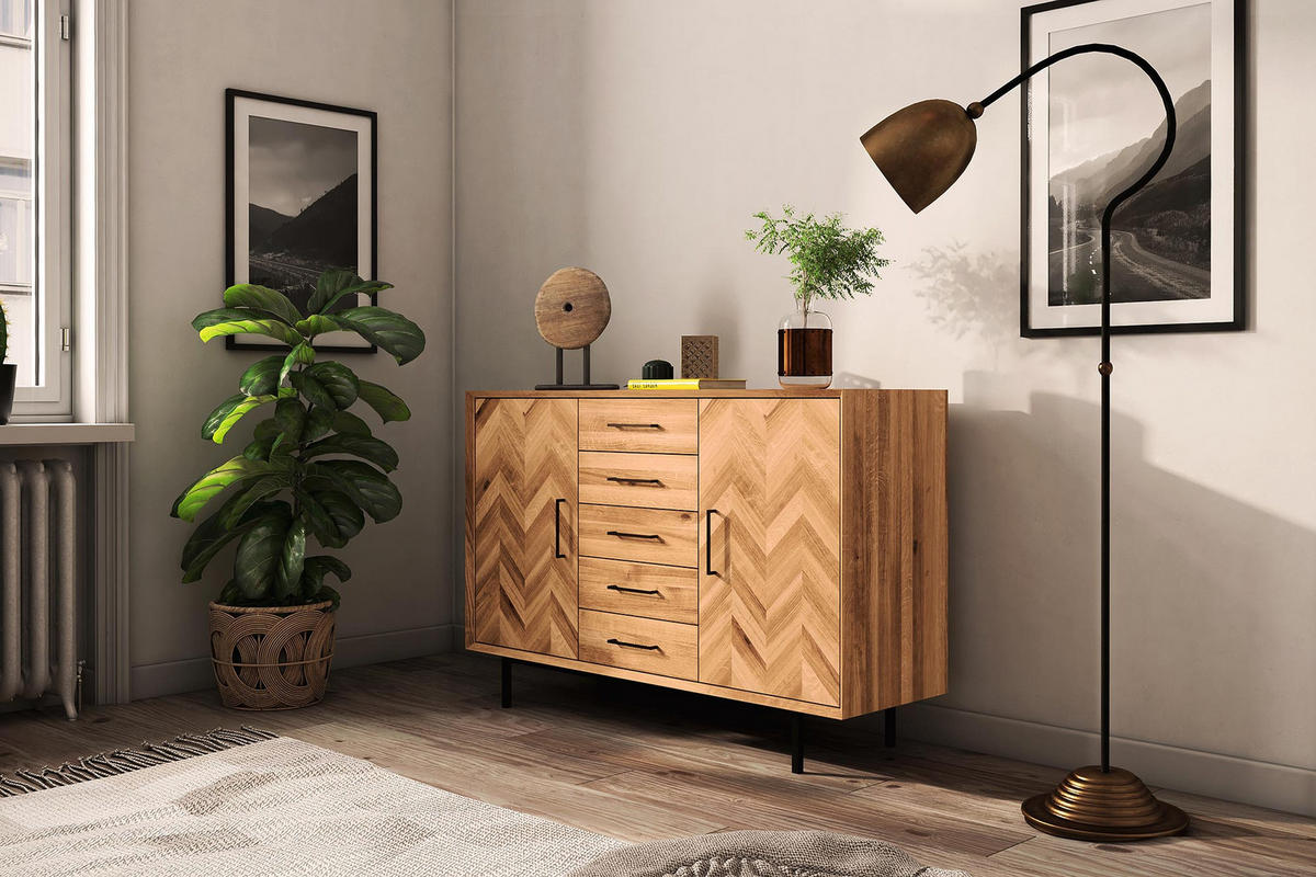 KOMMODE BREIT LEON Wildeiche - Wildeiche, Holz (144/95/45cm) - byoak
