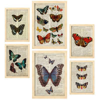 POSTER Set Mit 6 Schmetterling Größe A3 & A4 Rahmen aus hellem Holz - Beige, Papier (29.7/1cm) - Nacnic