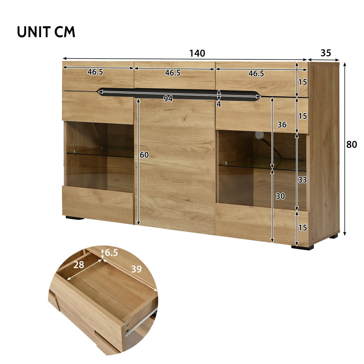 SIDEBOARD Braun 140/35/80 cm - Braun, Holzwerkstoff (35/80/140cm) - Urban Meuble