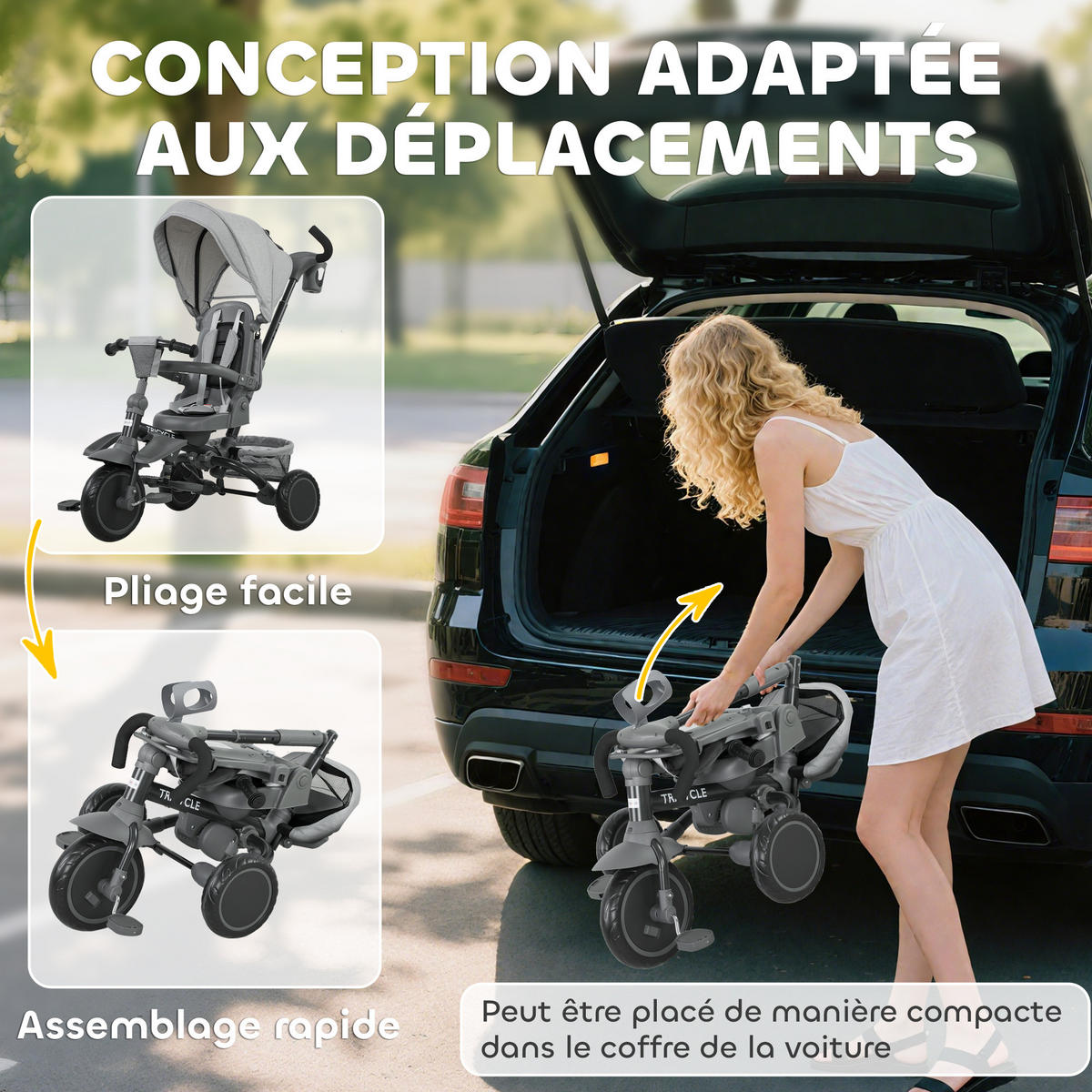 DREIRAD DE-18948 6-in-1 mit 360°-schwenkbarem Sitz & klappbar Grau - Grau, Kunststoff (111.5/52/98cm) - ComfortXL