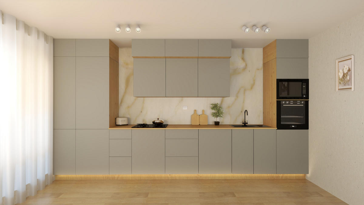 KÜCHENZEILE 460 cm - Nexa KÜ-LN-003 - in Beige / Matt - Beige/Schwarz, Holz/Metall (460/212/58cm) - ROYAL24_MARKT