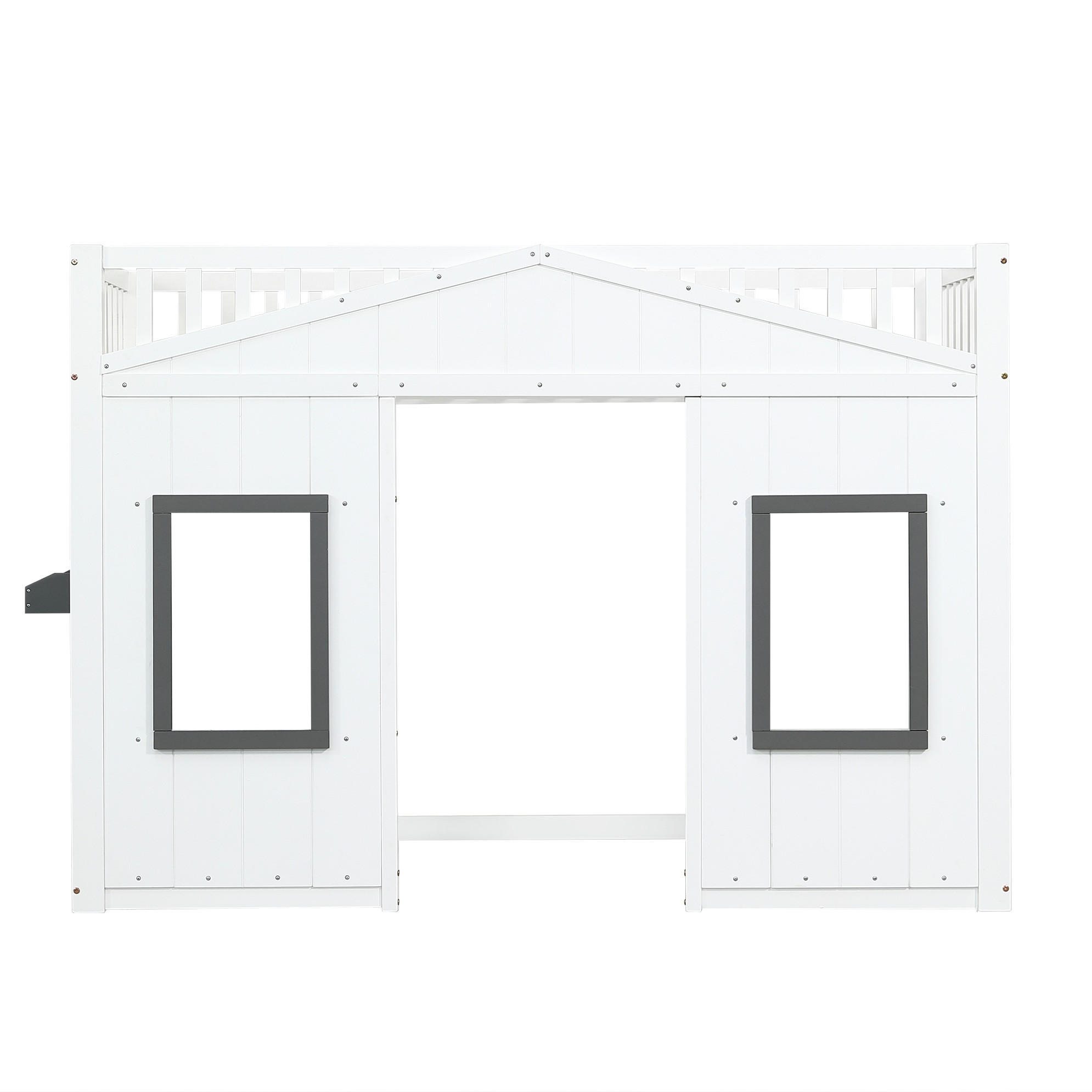 ETAGENBETT 90/200 cm mit Treppe, Fallschutz, Fenstern und Stauraum aus Kiefernholz und MDF, Weiß/Grau - Weiß, Holzwerkstoff (90/200cm) - Redom