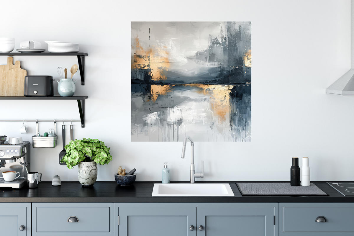 WANDTATTOO Kunst - Grau - Gold - Abstrakt 50x50 cm - Dunkelgrau, Kunststoff (50/50/0.1cm) - MuchoWow