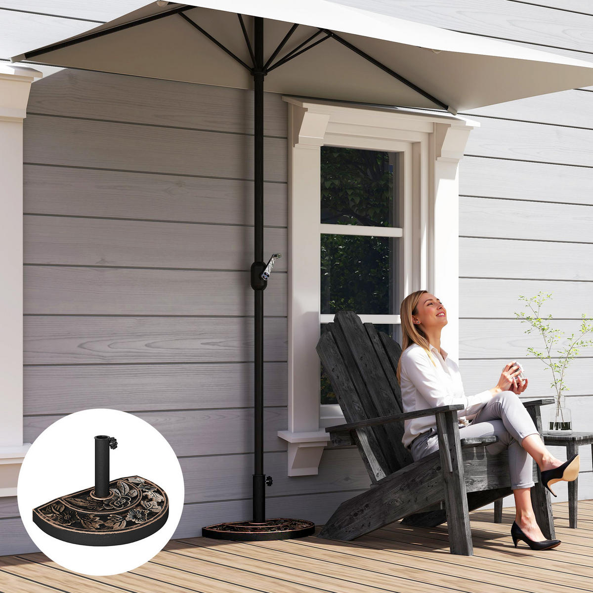 SONNENSCHIRMSTÄNDER, Harz, Edelstahl, Bronze - Bronzefarben, Metall (31/50cm) - Outsunny