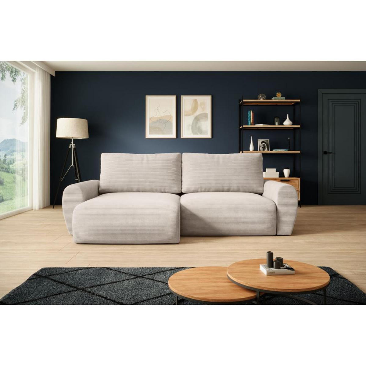 ECKSCHLAFSOFA Poss L beige links - Beige, Textil (253/153cm) - Beautysofa
