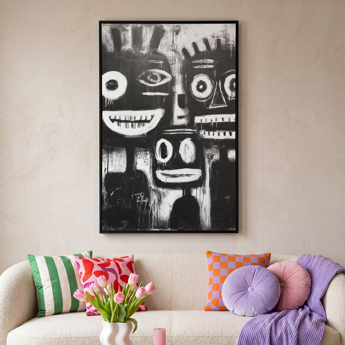 LEINWAND Bilder mit Rahmen - Malerei - Figuren - Schwarz - Abstrakt - 80x120 - Schwarz, Textil (80/120cm) - MuchoWow