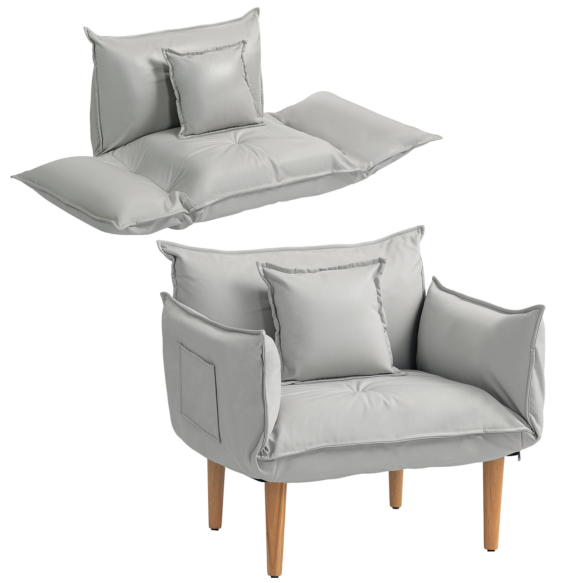 SESSEL 2-in-1, mit Kissen, Hellgrau - Hellgrau, Textil (75/78/68cm) - HOMCOM