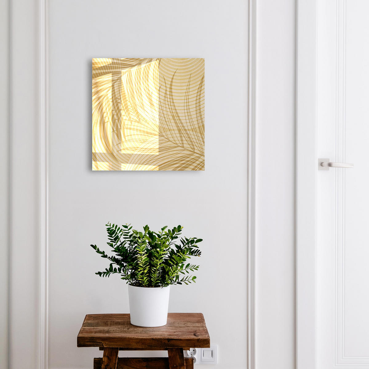 SCHLÜSSELBOX Schwarz 30x30 cm- Türöffnung nach rechts - Blätter der Natur - Beige, Metall (30/30/5cm) - TULUP
