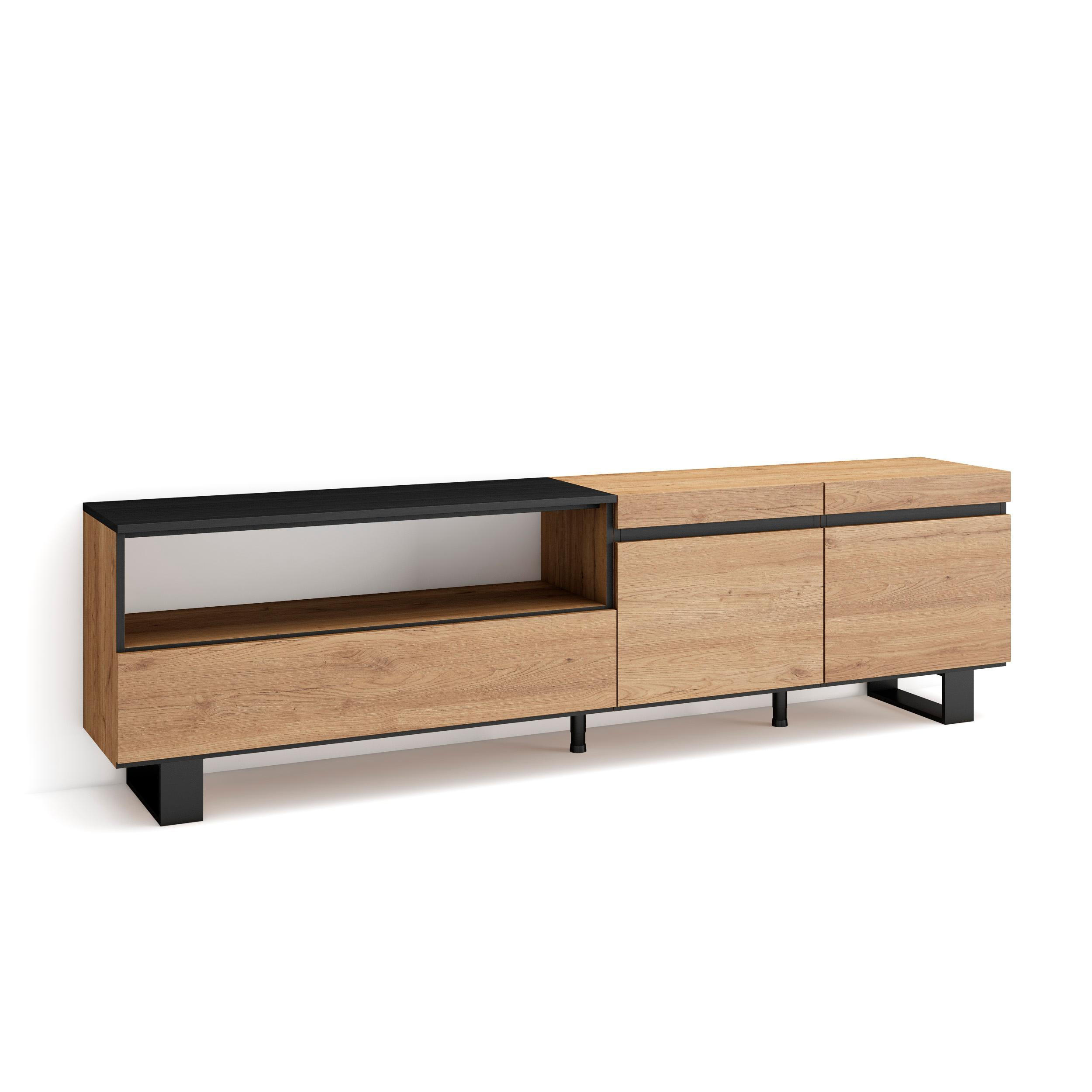 Skraut Home Lowboard, Eiche, Schwarz 200x57x35 cm