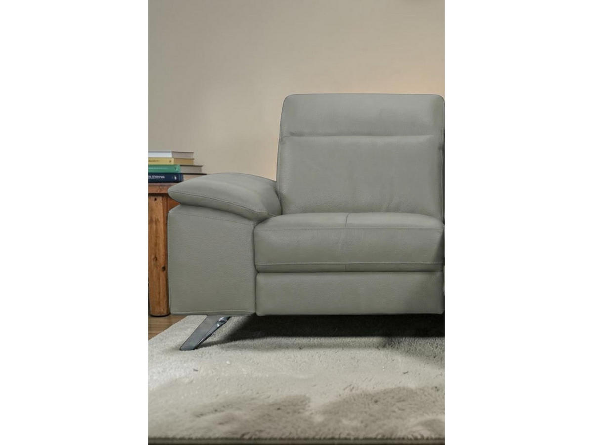 2-SITZER Sofa Genius Echtleder mit 1 x Relaxfunktion Perlgrau - Hellgrau, Leder/Metall (180/80/104cm)