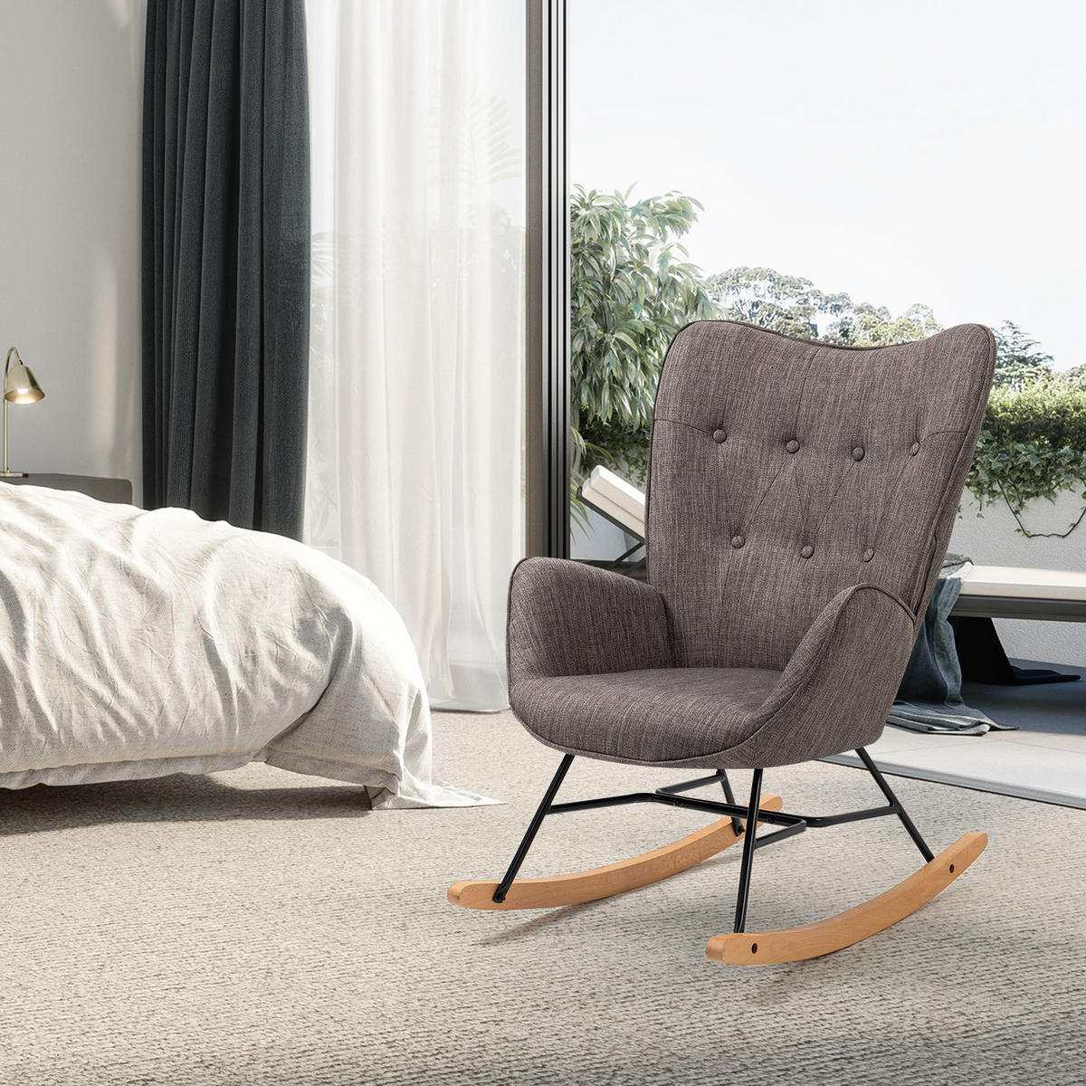 SCHAUKELSTUHL aus dunkelgrauem Stoff, skandinavisches Design, für Wohnzimmer und Schlafzimmer - Dunkelbraun, Textil/Metall (66/97/84cm) - Meubles Cosy