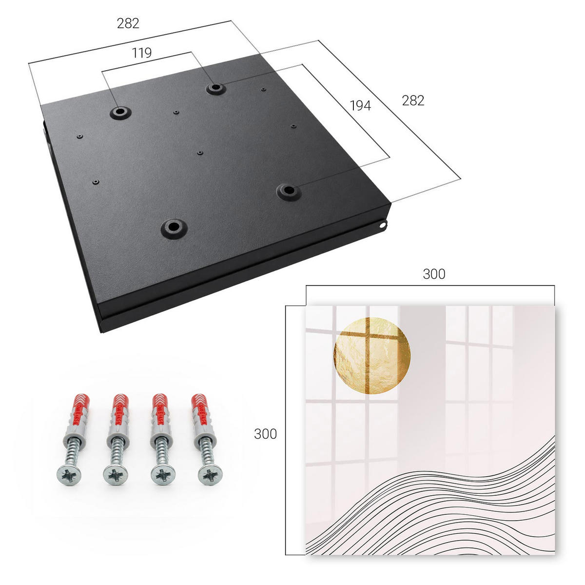 SCHLÜSSELBOX Schwarz 30x30 cm- Türöffnung nach rechts - Wellen und Kreise - Beige, Metall (30/30/5cm) - TULUP