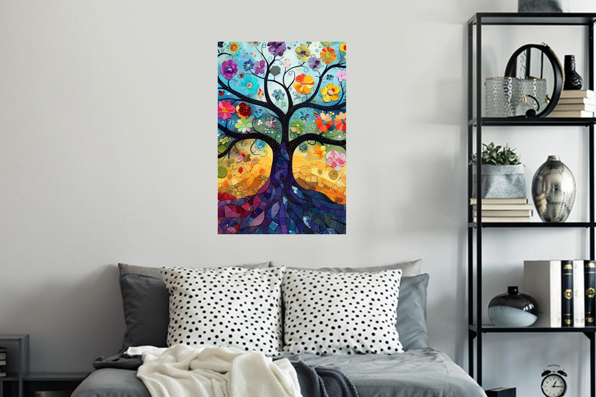 WANDTATTOO Kunst - Baum des Lebens - Blumen - Hippie 40x60 cm - Dunkelblau, Kunststoff (40/60/0.1cm) - MuchoWow