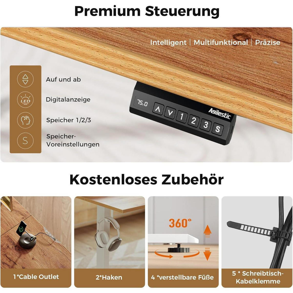 SCHREIBTISCH L-förmig Höhenverstellbar Elektrisch 190 x 155 cm Hellbraun - Braun, Holzwerkstoff (190/60/75cm)