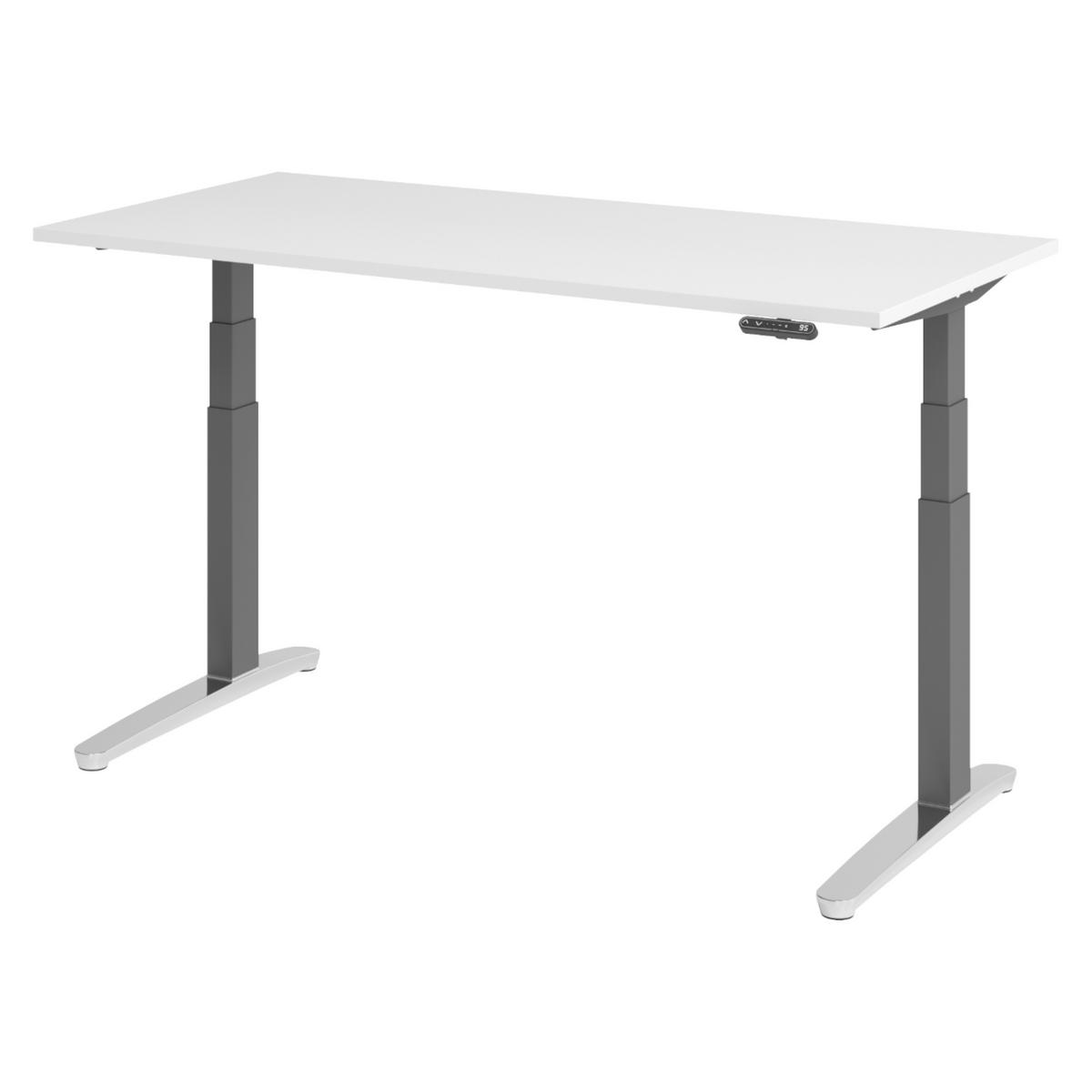 SCHREIBTISCH elektrisch XBHM 80/160/74 cm in Weiß/Graphitfarben/Alu poliert - Graphitfarben/Weiß, Holzwerkstoff (80/160/74cm) - bümö