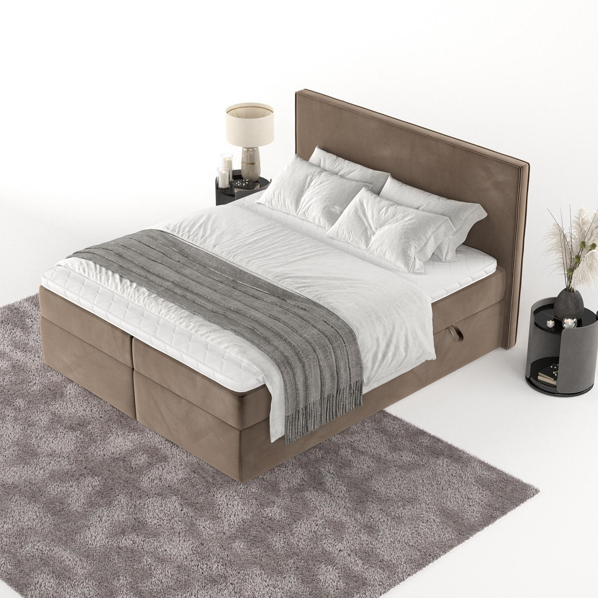 BOXBETT Nuvia 160/200 cm Braun im Paros Stoff - Schwarz/Braun, Holz/Holzwerkstoff (160/200cm) - AltaBeds