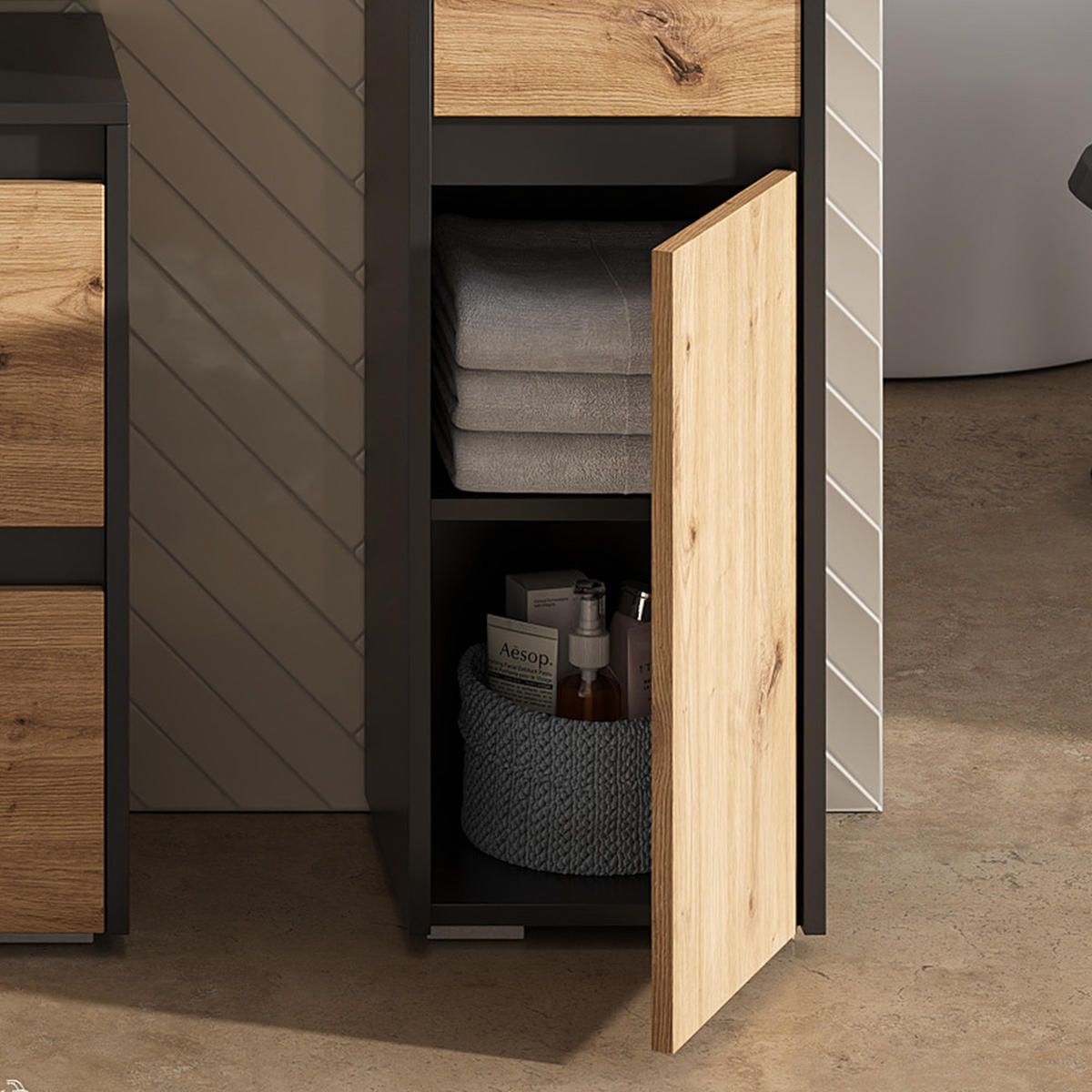 MIDISCHRANK Majest Anthrazit/Artisan 30.2 x 96.3 cm mit Schublade und Tür - Anthrazit/Hellgrau, Holzwerkstoff (30.2/96.3/30cm) - Vicco