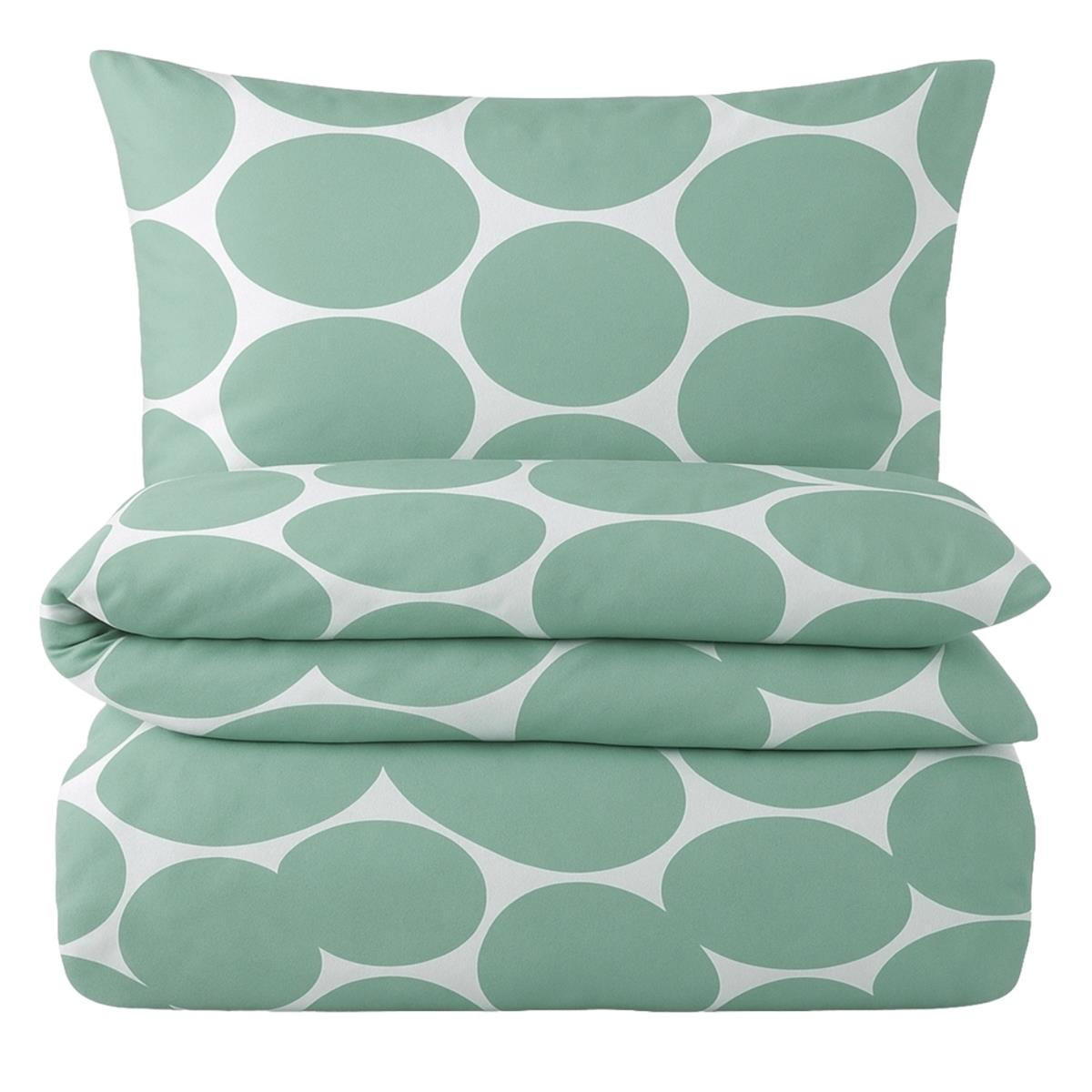 BETTWÄSCHE Mako Perkal 155x220 cm aus 100% Baumwolle mit Reißverschluss, Bettbezug gepunktet 155 x 220 - Grün - Grün, Textil (155/220cm) - Carpe Sonno