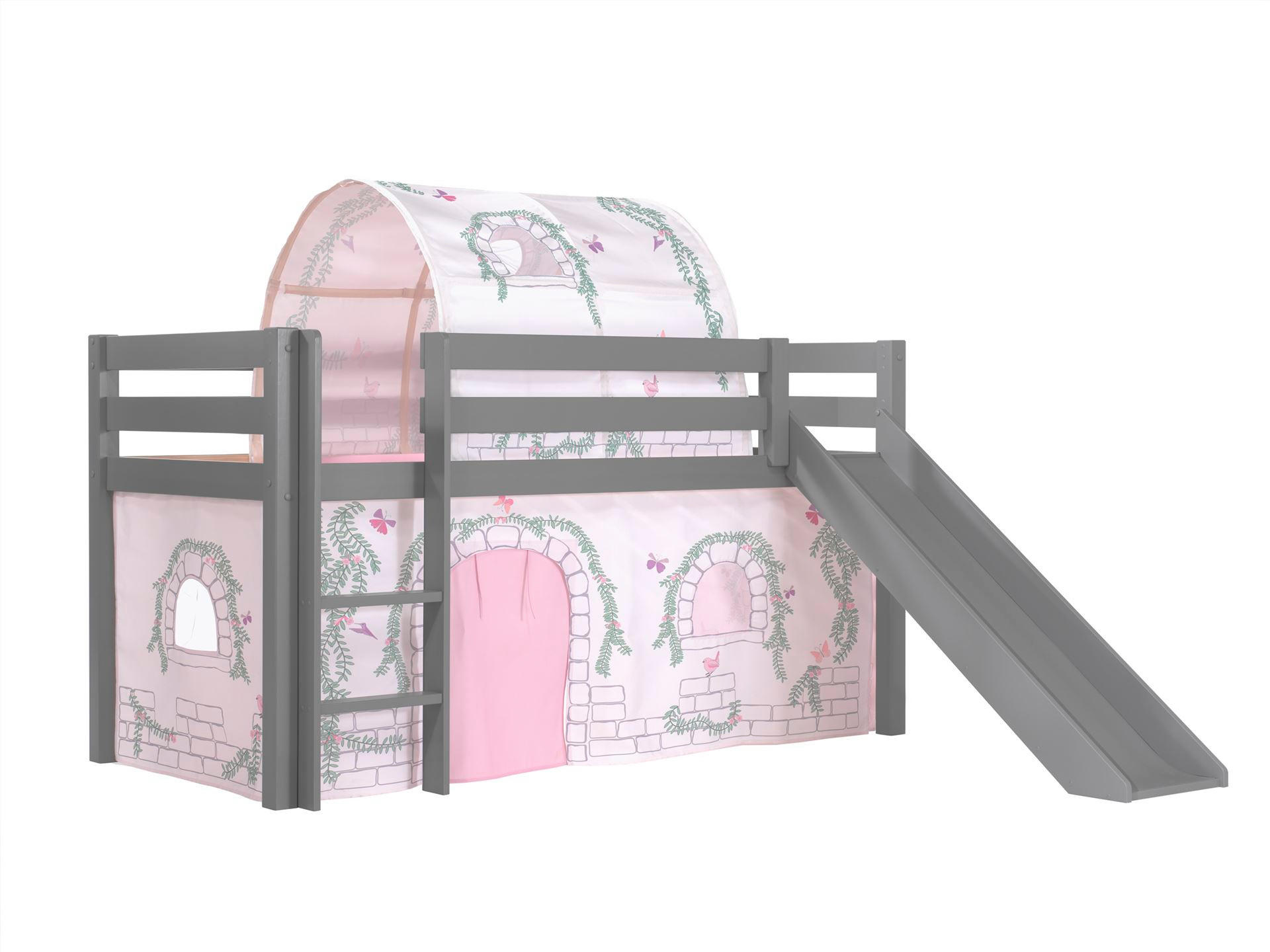 HOCHBETT mit Rutsche Karolina Massivholz Grau Textilset Burg 2 - Hellgrau/Grau, Holz (90/200cm) - 58aufmkessel