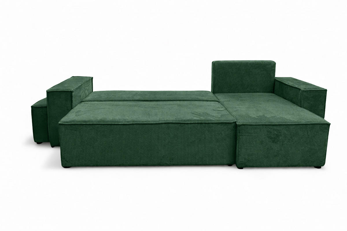 ECKSOFA Mit Schlaffunktion Und Pouf, Cordstoff Poso, Grün, Rechts, Best L Mit Pouf - Grün, Holz (244/145cm) - Kaiser Möbel