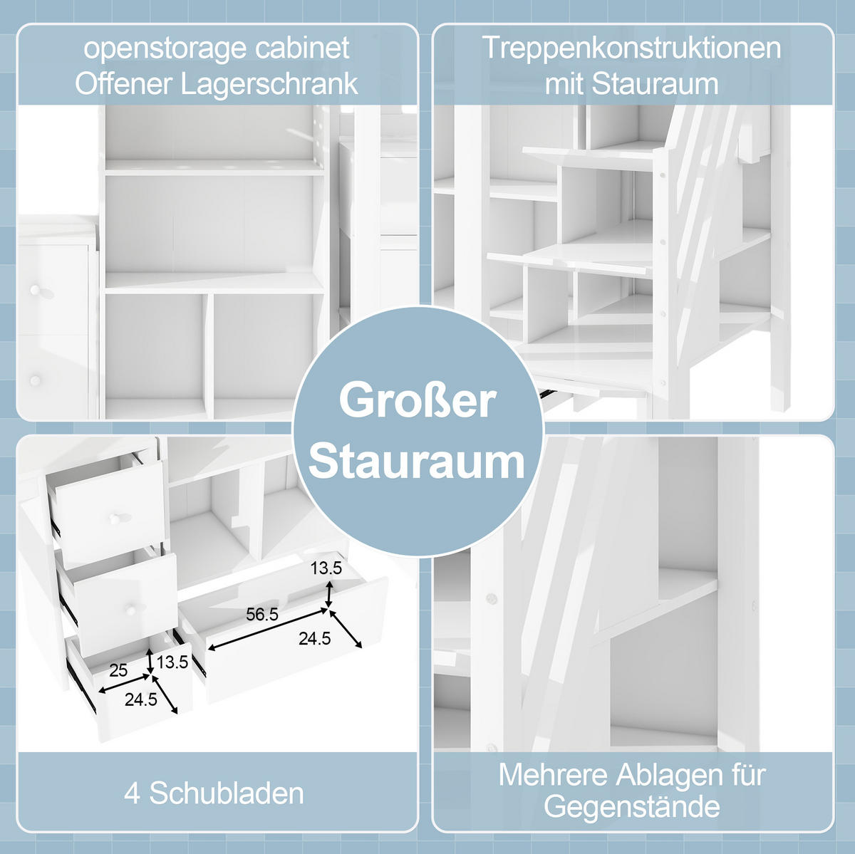 HOCHBETT 90/200 cm Weiß mit Schreibtisch und Stauraum - Weiß, Holz (90/200cm) - OKWISH