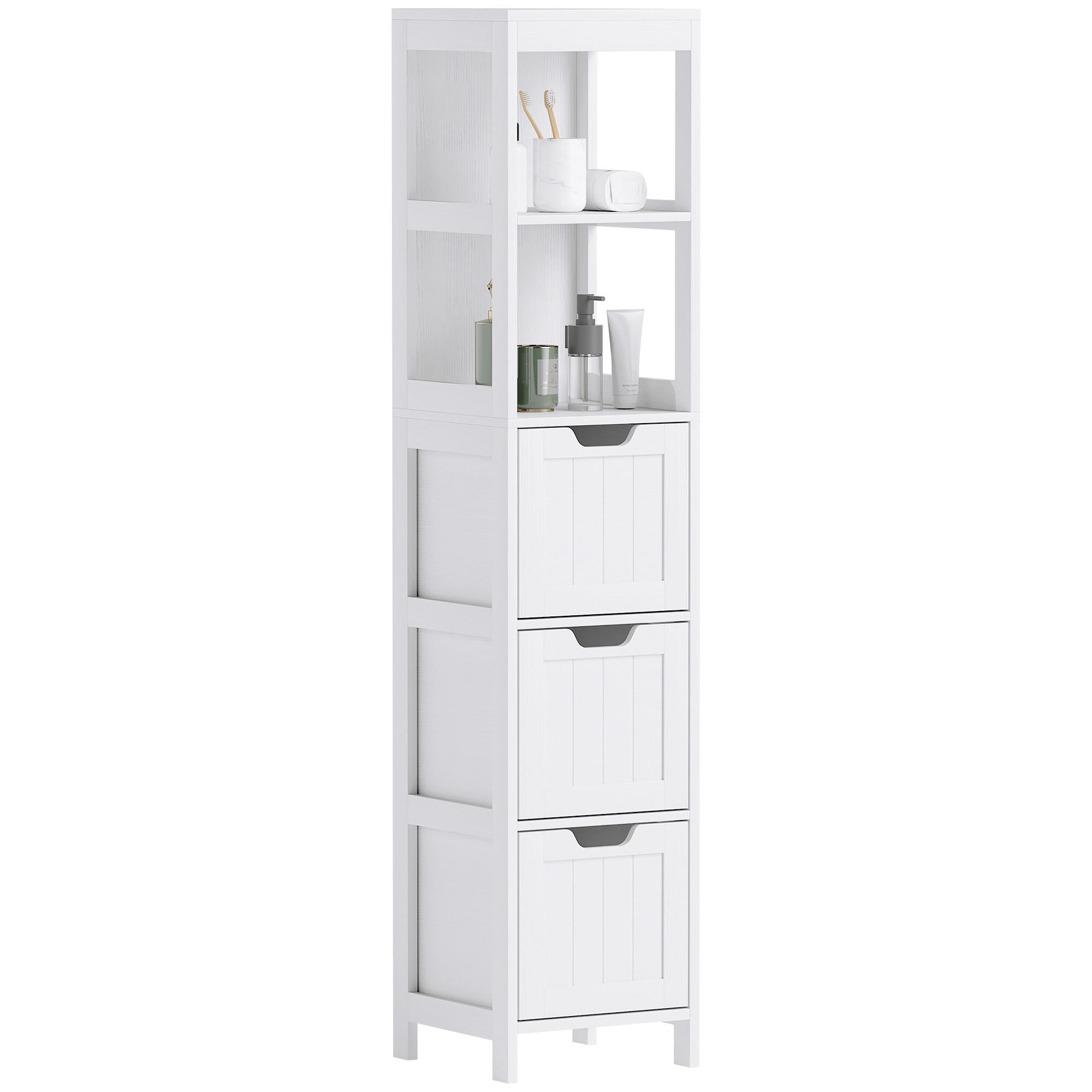 BADEZIMMERSCHRANK mit 3 Schubladen, 2 offenen Fächern, Weiß, 30 x 30 x 142,4 cm - Weiß, Holz (30/142.4/30cm) - HOMCOM