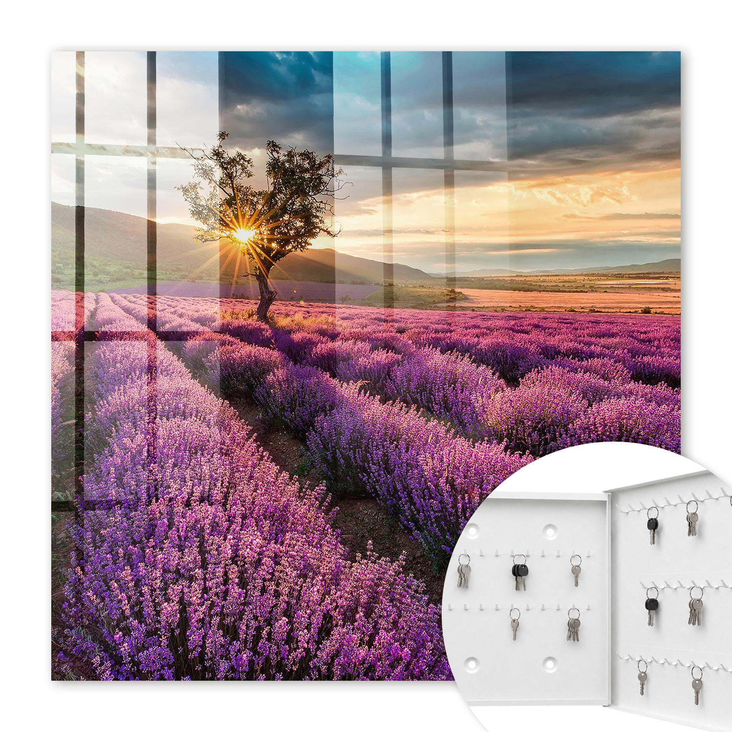 SCHLÜSSELBOX Weiß 30x30 cm – Türöffnung nach rechts - Lavendel-Sonnenuntergang - Lila, Metall (30/30/5cm) - TULUP