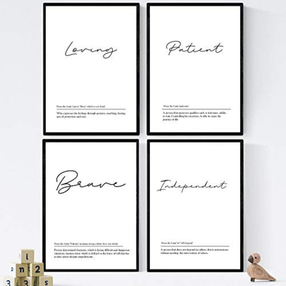 POSTER Set mit 4 Englisch Paar 2 Wörter mit Definitionen A3 Schwarzer Rahmen - Schwarz, Papier (29.7/3cm) - Nacnic