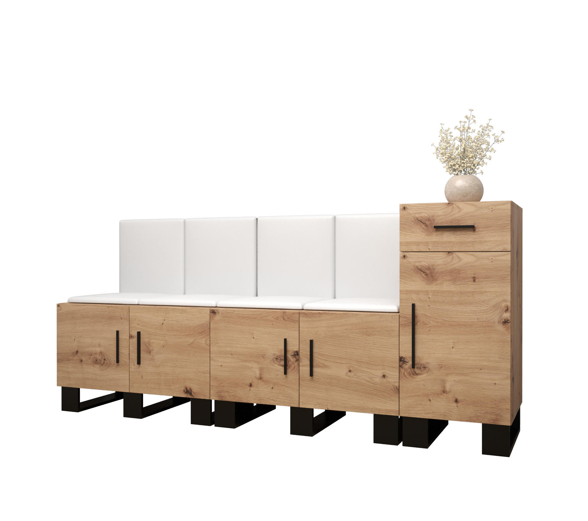 Abiks Möbel Garderoben-Set Eiche Artisan, Weiß 210x95x45.6 cm