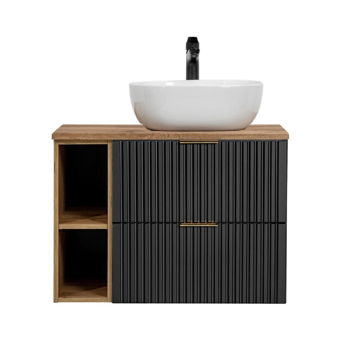 Milaros Markt Badmöbel-Set Schwarz, Eiche Wotan 80x57x46 cm