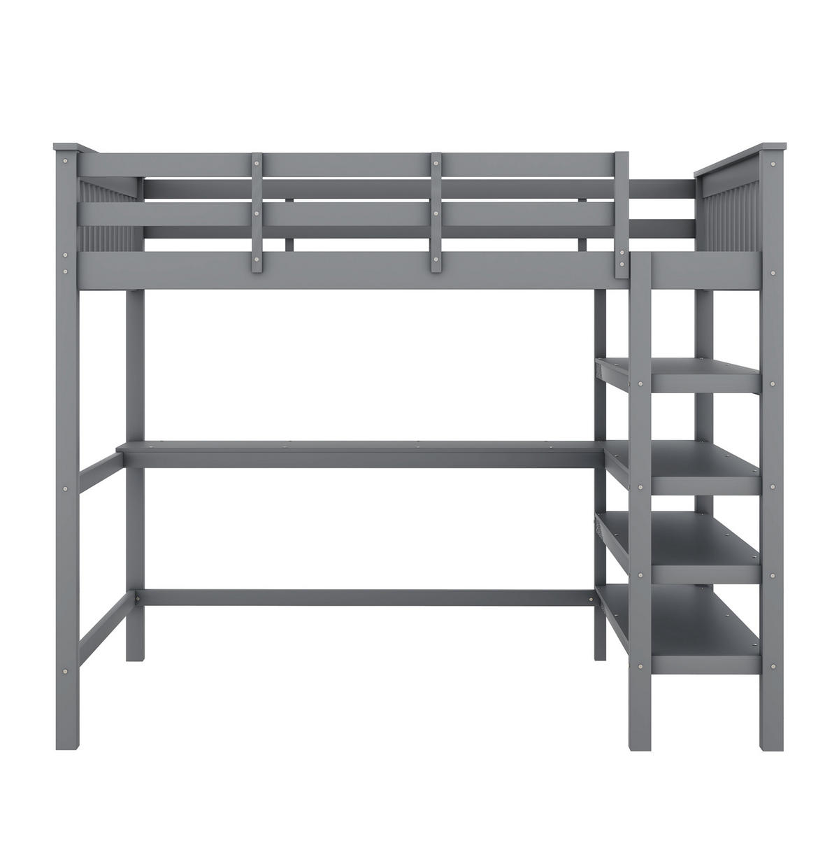 VISOKI krevet 140/200 cm s radnim stolom i policama, sigurnosnom ogradom i minimalističkim dizajnom, Siva - siva, drvni materijal (140/200cm) - Redom