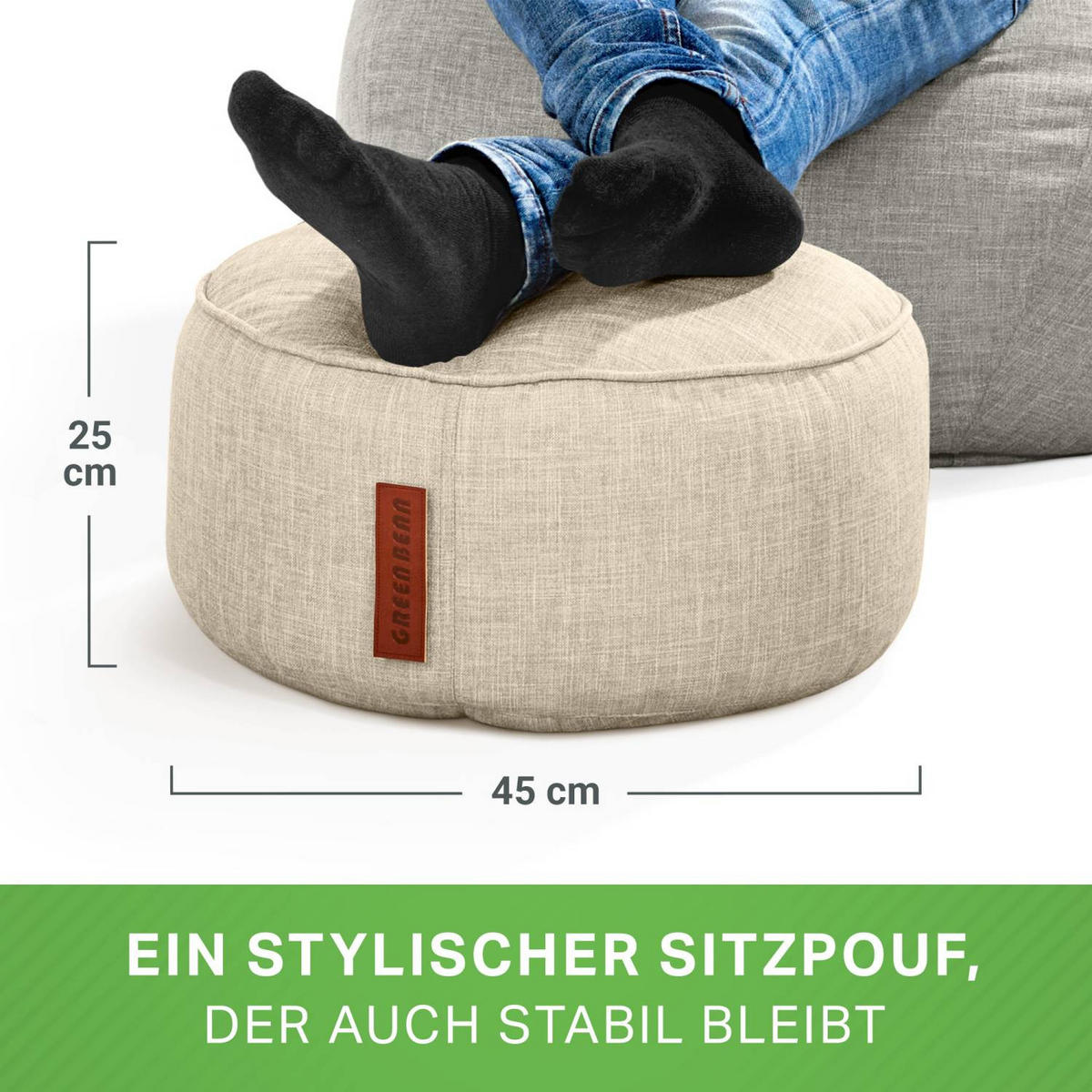 SITZSACK-HOCKER "Home Linen" 45x25cm - Beige, Textil (45/25/45cm) - Green Bean